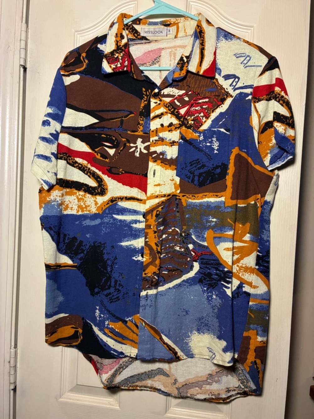 MISSLOOK Multicolor Abstract Print Short Sleeve Button-Down Shirt